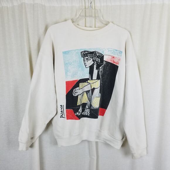 Vintage Pablo Picasso Jacqueline Roque Portrait Crewneck Sweatshirt Mens S 1988 - Picture 1 of 7